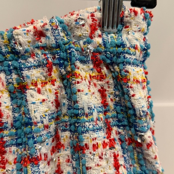 ON 34th Multicolor Tweed Mini Skirt Size L Silver Thread Shiny Shimmer Stretchy - Picture 4 of 10